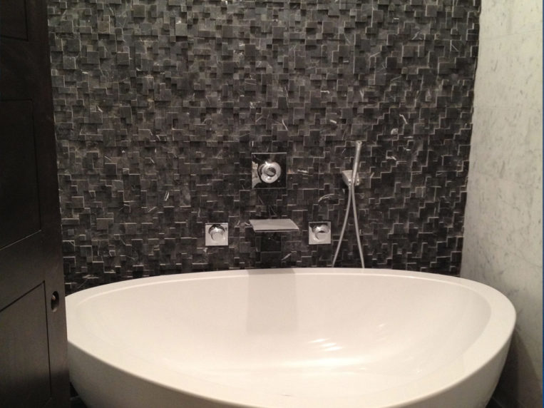 Long Island Bathroom Design with Custom Marble work by RAI Design